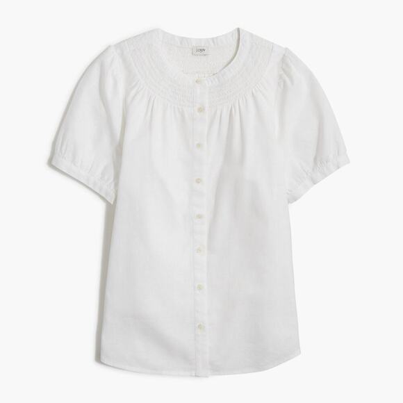 J. Crew Factory Tops - J. Crew Factory Linen-Blend Short-Sleeve Smock-Neck Top CI318 White Size S NWT